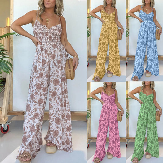 💝💝FLORAL SUSPENDER WIDE-LEG JUMPSUIT