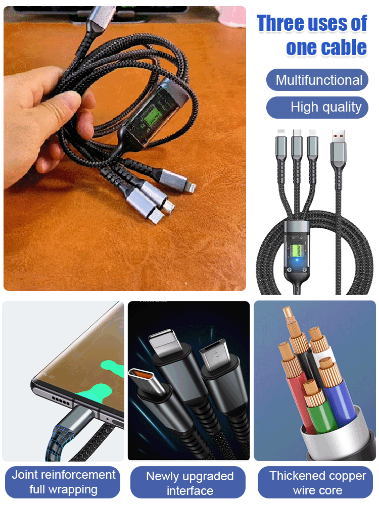 Buy 1 Get 1 Free🔥Transparent Luminous Charging 3-in-1 Data Cable